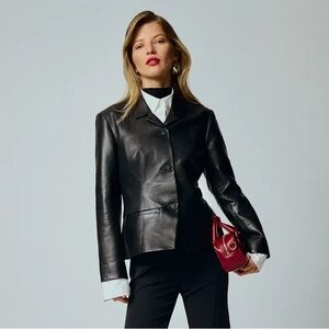 Reformation x Veda Flynn Fitted Black Leather Jacket